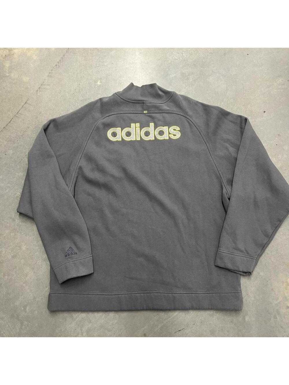 Y2K Retro Adidas Quarter Zip Pullover Gray Embroidered Logo Size Large